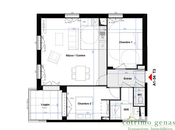BRON 69500 dernier étage T3 62.90m² avec balcon