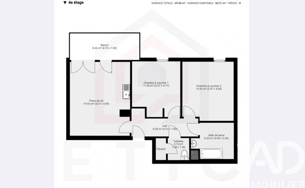 Appartement à vendre 3 pièces 60 m² Bron