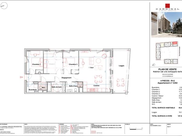 Location Appartement 4 pièces 90.5 m² - 194 / 196 RUE DES QUEYRIES Bordeaux 33100