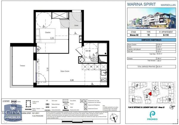 Appartement à louer 2 pièces 42.47m² Marseillan (34340)