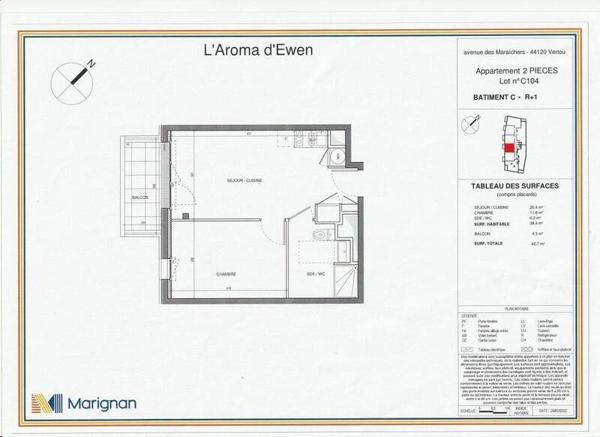 Appartement 2 pièces                                        - 44120 Vertou Réf : 12180