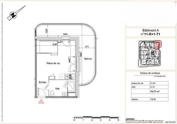 Studio neuf à vendre BOIS GUILLAUME 76230, surface habitable 26.73 m2 + balcon 18.56 m2