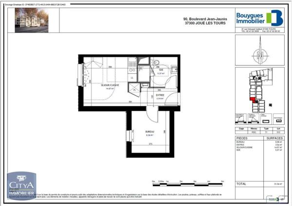 Appartement à louer 2 pièces 31.34m² Joué-lès-Tours (37300)