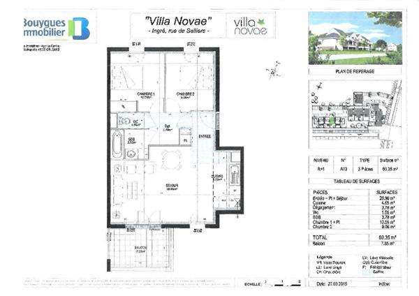 Appartement Ingre centre 3 pièce(s) 61 m2