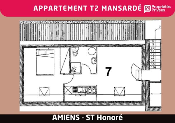 Appartement  T2  mansardé - Amiens Quartier St Honoré-Jeanne d'Arc - Vente Interactive