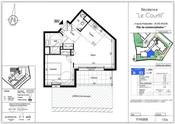Appartement T2 à vendre  2 pièces - 44,84 m2 ARZON - 56