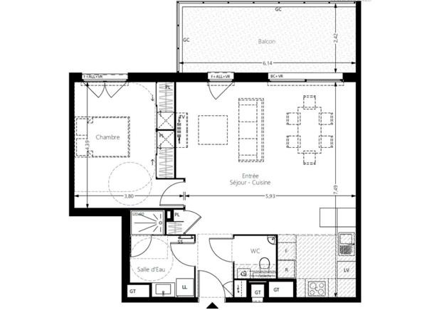 Appartement 3 pièces - 65 m² Exclusivité efficity