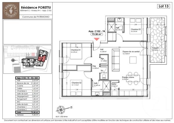 Appartement T4 à vendre  4 pièces - 73,38 m2 PATRIMONIO - 202