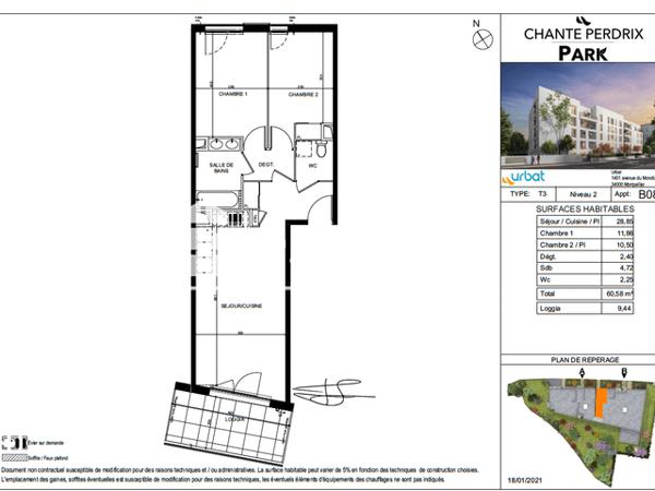 Location Appartement 3 pièces 60.58 m² - 8/12 traverse Chanteperdrix Marseille 13010