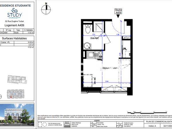 Location Studio meublé 17.61 m² - SO STUDY Orleans 45100