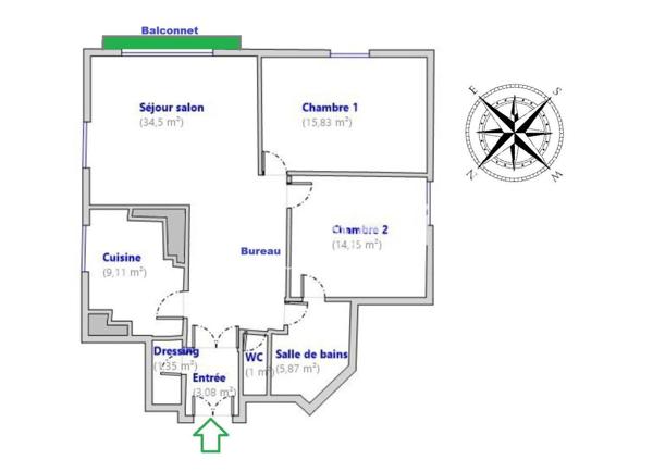 Appartement T3, 5e étage,85 m², rue P Delorme