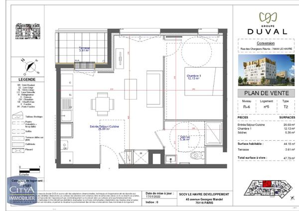 Appartement à louer 2 pièces 44.18m²
