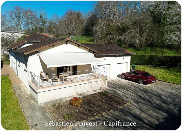 Maison à vendre 5 pièces SAINT PARDOUX LA RIVIERE (24), plain-pied 107m2, 3 chambres, deux garages, grand salon