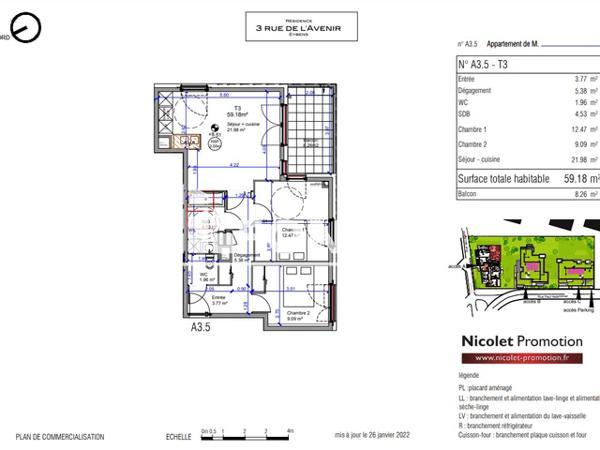 Location Appartement 3 pièces 59.33 m² - 3 RUE DE L'AVENIR Eybens 38320