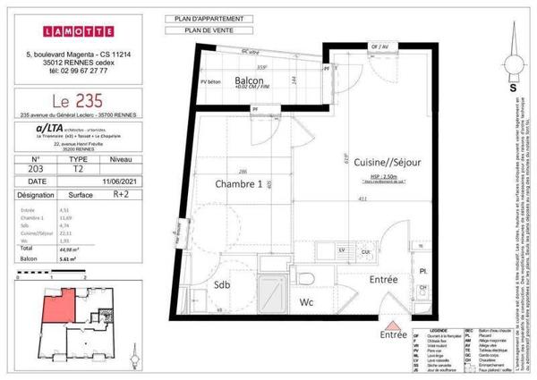 Appartement 2 pièces                                        - 35700 Rennes - Beaulieu Réf : 2359