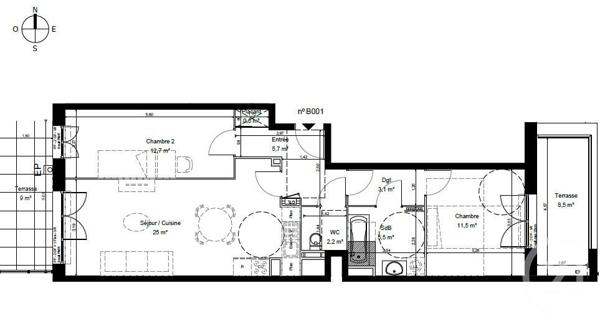 Appartement T3 à vendre  3 pièces - 66,30 m2 CUCQ - 62