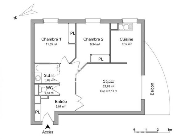 Location Appartement 3 pièces 65.53 m² - ALLEE DE L'ARREMOULIT Lons 64140