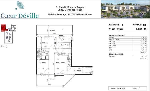 Appartement Deville Les Rouen 4 pièces + terrasses + parking