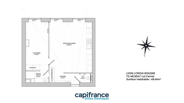 Lyon 1er — Croix-Rousse Un T2 de 48.20 m² 4ème étage.