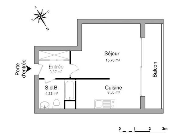 Location Studio 32.24 m² - 7 B RUE PAPU Rennes 35000