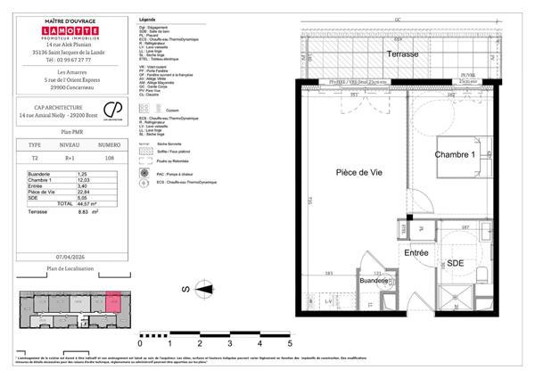 Programme neuf Les Amarres : T2 44,57 m² avec terrasse