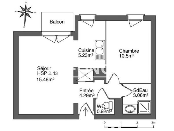 Location Appartement 2 pièces 39.46 m² - 27 RUE JEAN BAPTISTE EYRIES Le Havre 76600