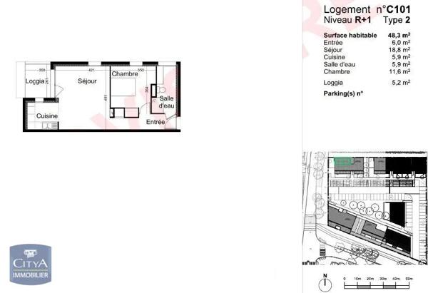 Appartement à louer 2 pièces 48.3m²