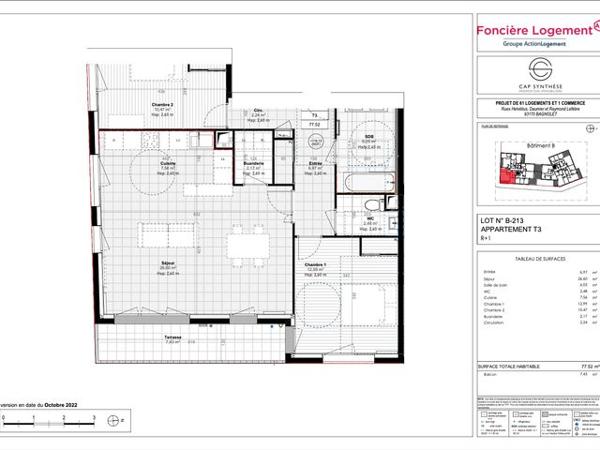 Location Appartement 3 pièces 77.5 m² - 1/3/5 Rue Helvétius Bagnolet 93170