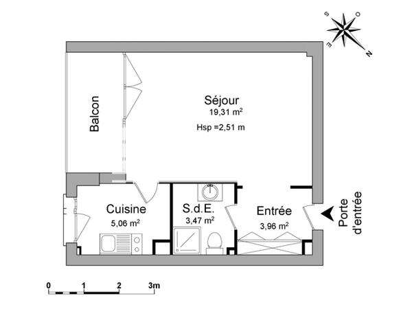 Location Studio 31.8 m² - 35 RUE DE L'AMIRAL COURBET Le Bouscat 33110