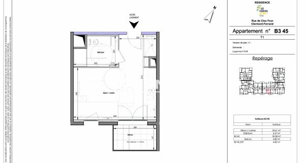 Location Studio 30 m² - Clermont-ferrand 63100