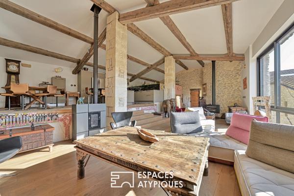 Esprit loft dans un ancien chai avec jardin et piscine à 20 min d’Uzès