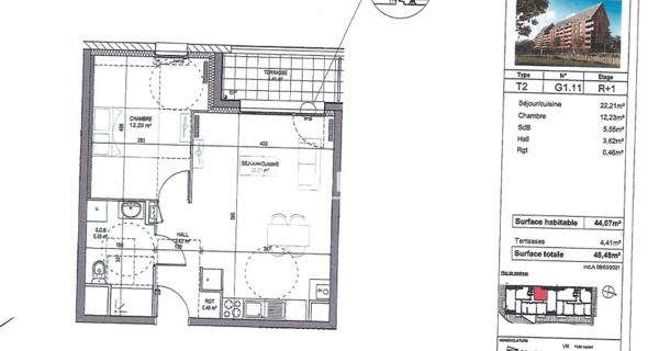 Location Appartement 2 pièces 44.07 m² - Marquette-lez-lille 59520