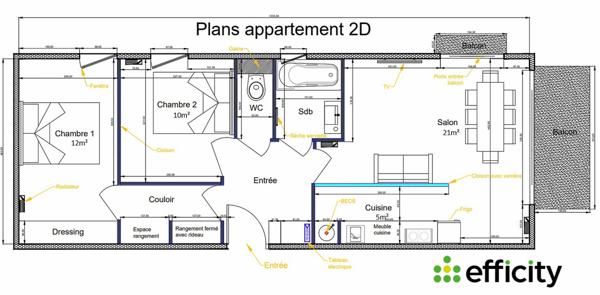 Appartement 3 pièces - 62 m²