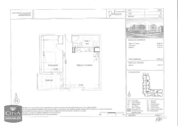 Appartement à louer 2 pièces 44.45m²