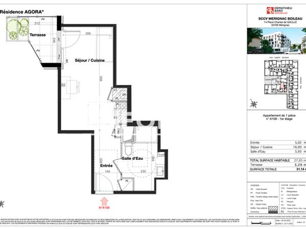 Location Studio 27.85 m² - 4 RUE BOILEAU Merignac 33700