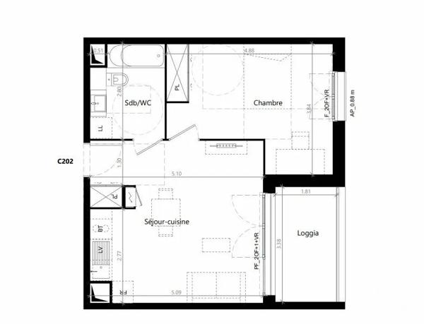 Appartement F3 à vendre  3 pièces - 53,23 m 2   FARGUES ST HILAIRE  - 33