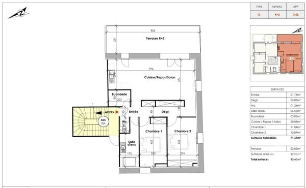 Appartement T3 à vendre  3 pièces - 71,61 m 2   CLERMONT L HERAULT  - 34
