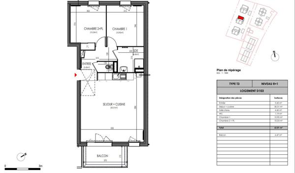 Appartement T3 dernier étage avec balcon à St Sylvain D'Anjou