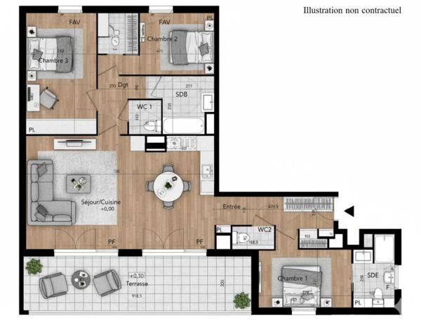 T4 92 m² dernier étage avec terrasse Sud-Ouest. Béziers (Avenue du Président Wilson)