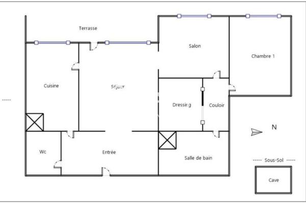 Appartement 2 chambres, balcon, cave.