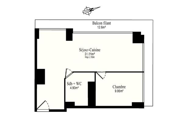PUTEAUX/CENTRE 2 pièces de 47 m² avec balcon 13m², parking et cave