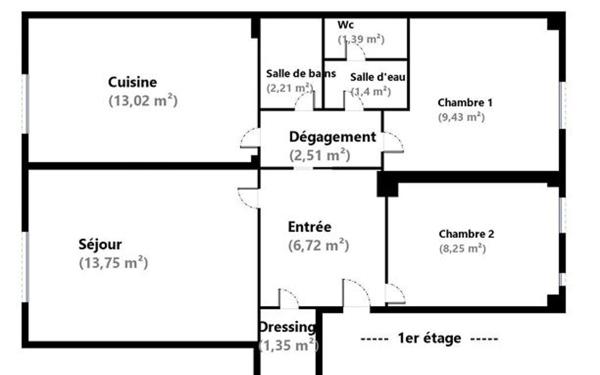 Appartement à vendre    3 pièces • 60,50 m2 Paris 16