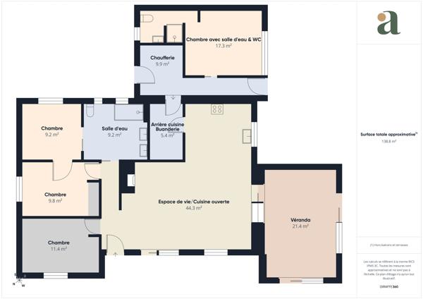 Maison de plain-pied de 140 m² 4 chambres -5 parking Saint-Jean-de-Boiseau (44640)