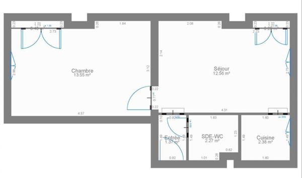 Paris (75014) 2 pièces traversant de 33 m2 - Plaisance (Raymond Losserand)