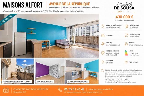 Lumière, terrasse de 5,30 m2 résidence de standing