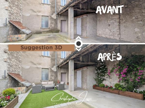 Maison de village avec garage 3 voitures, dépendances, caves et vastes terrasses