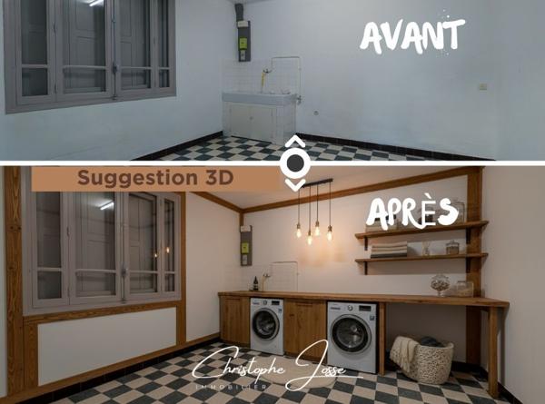 Maison de village avec garage 3 voitures, dépendances, caves et vastes terrasses