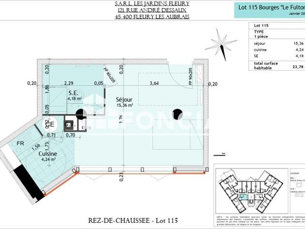 Location Studio 23.78 m² - 2 RUE FULTON Bourges 18000