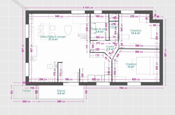 Maison 3 pièces - 65 m² Exclusivité efficity