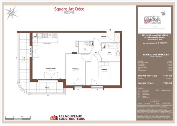 Appartement 3 pièces 61 m2